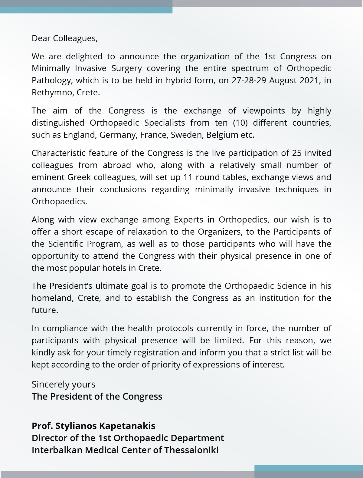 1st International Congress for Minimal Invasive Orthopaedic Surgery 01